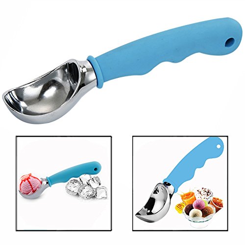 CisixinIce Cream Scoop, Stainless Steel Cookie Scoop with Non-Slip Rubber Grip Handle, Metal Round Cookie Scoop Ice Cream Scooper Scoops for Hard Ice Cream, Melon Baller(Blue)