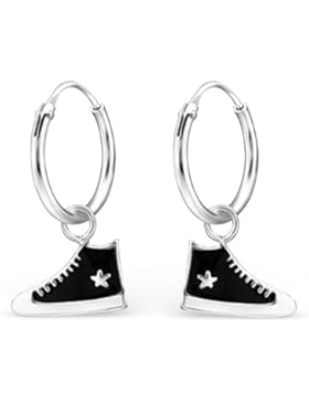 JAYARE Kinder-Creolen Turnschuhe 925 Sterling Silber Emaille 18 x 11 mm schwarz weiß Ohrringe