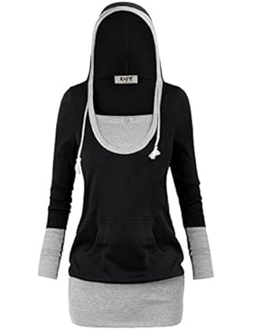 DJT Damen Kapuzen Pullover Jacke Sweatjacke Hoody Tunika Pulli Long Shirt Langarm Style 3 Gr.