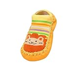 Moolecole Baby Boy Girl Toddlers Kids Indoor Slippers Shoe Socks Moccasins ANTI Skid Cute Floor Socks Shoes Yellow Cat 13.5cm