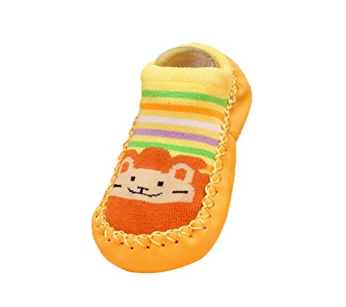 Moolecole Baby Boy Girl Toddlers Kids Indoor Slippers Shoe Socks Moccasins ANTI Skid Cute Floor Socks Shoes Yellow Cat 13.5cm