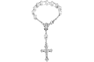 BOBIJOO JEWELRY - Mini Rosario coche camión pulsera Virgen María Cruz colgante plata y blanco