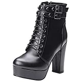  Carolbar Damen Plateau high Heels Nieten Kurzschaft Stiefel (42 EU, Schwarz)