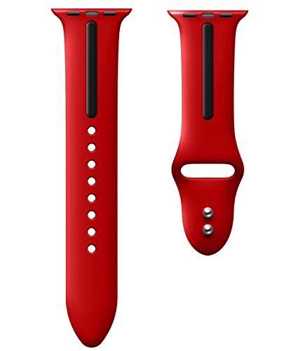 Aresh für Apple Watch Apple Watch Series 2 Zubehör Band, Quick Release weiche Silikon Gummi Uhrenarmband für Apple Watch Apple /Watch Series 2 (42mm, Schwarz/Rot 2) - 4