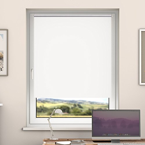 DESWIN Rollos - Verdunkelungsrollo - 130 x 160 cm WEISS - (KlemmFix Rollo mit Metallkette, Klemmhaltern, Rollo-Magnete, Halter zum Schrauben)