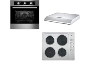 Cookology - Oven, Hob & Hood Package - 60cm Built-in Electric Fan Oven with Minute Minder, 4 Solid Hot Plate Hob in Stainless Steel & Visor Cooker Hood Pack in Stainless Steel - Easy to Clean