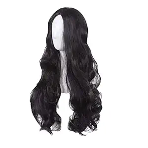 Lush Lock Womens/Ladies 70cm Black Color Long Curly Cosplay/Costume/Anime/Party/Bangs Full Sexy Wig (70cm,Curly,Black)