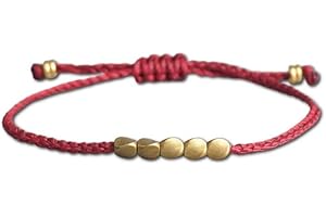 EXINOX Pulsera Tradicional Tibetana de la Suerte | Hecha a Mano | Hombre Mujer | Espiritual Budista Nudos Cuentas Metálicas