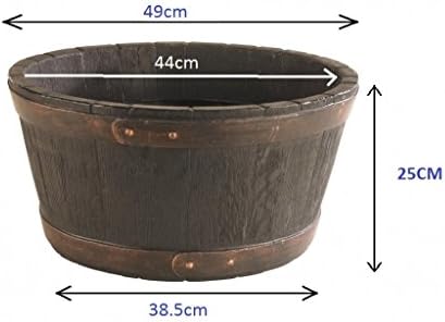 Round Oak Effect Indoor Outdoor Barrel Plastic Planter Plant Pot