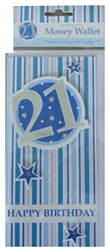 Price comparison product image Birthday Party Present Money Wallet,  21st. Boys Blue Card Gift Voucher Case