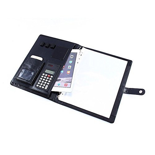 A4 Carpeta para Conferencia de Piel Sintetica  Carpeta Organizadora con Calculador Tarjetero incluidos  Organizador para Folios Bolis  Tablet  Tarjetas  Negro