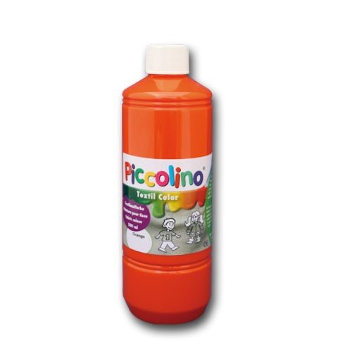 Textilfarbe orange, 500ml Flasche - PICCOLINO Textil Color - Stoffmalfarbe auf Wasserbasis, hochwertig, gebrauchsfertig, ergiebig