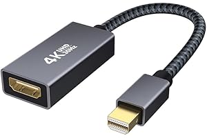 HLLYLL 4K Mini DisplayPort auf HDMI Adapter, [UHD, vergoldeter Stecker, Aluminum Case, Nylon Braided] Thunderbolt auf HDMI Converter für MacBook Air/Pro, Surface Pro/Dock/Book, Monitor, Projektor - Grau