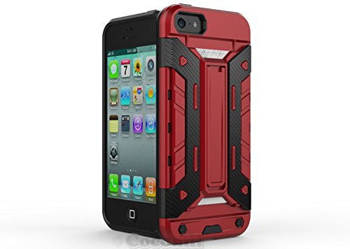 Cocomii Transformer Armor iPhone SE 5S 5C 5 Funda NUEVO  Robusto  Superior Incorporado Cartera Soporte Antichoque R  gido Caja  Militar Defensor  Cuerpo Completo Doble Capa S  lido Case Carcasa   NEW  Heavy Duty  Premium Built-in Multi Card Holder Kickstand Shockproof Hard Bumper Shell  Military Defender  Full Body Dual Layer Rugged Cover for Apple iPhone SE 5S 5C 5  T Red 