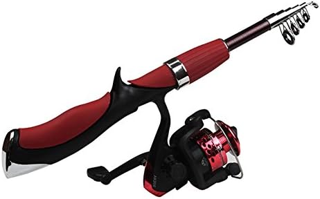 Prettyuk Portable Carbon Telescopic Spinning Casting Pole Saltwater Ice Fishing Rod 1.4 M Red