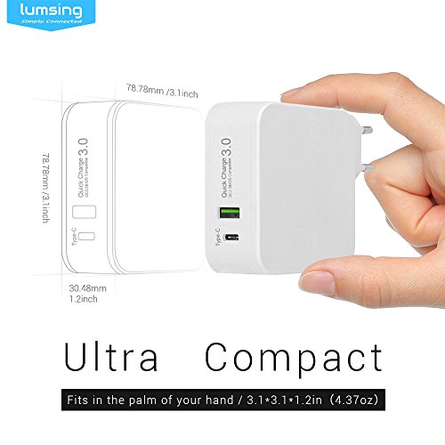 Lumsing Dual Port Quick Charge 3.0 und Typ-C Wandladegerät für Apple Macbook, Google Nexus 6P, HTC 10, Galaxz S7, LG G5 und andere Geräte(Weiß) - 5
