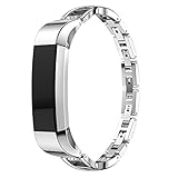 Hukz Diamantförmiges X-förmiges Stahlband,Ersatz-Armbanduhr aus Metall mit kleinem Kristallglas für Fitbit Alta HR/Alta (Silber)