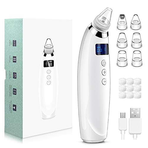 Limpiador de Poros, Electrico Extractor Punto Negros Removedor de Espinillas,Seis Niveles de la succión Ajustable con USB Carga Portátil para Eliminación de Espinillas y Acné (Blanco Perla)