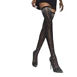 OSYARD Damen Heller Diamant Stretch Langschaftstiefel Hoher Absatz Pointed Toe Party Boots, Elastische Stiefel High Heel Strümpfe Over-The-Knee Stiefel Stiefeletten