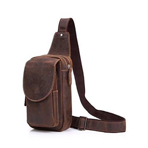Hombres Retro Aut  ntico Cuero de Vaca Deporte Excursionismo Paquete de Crossbody Mochila Mensajero Bolso del Pecho  marr  n 