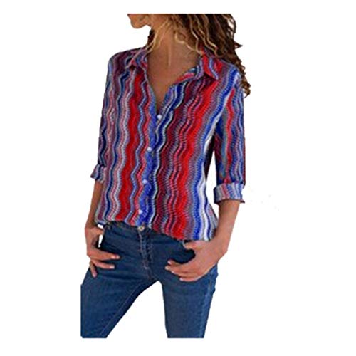 Camiseta de Manga Larga para Mujer, BBestseller Ropa Camisetas Mujer, Mujeres Ocasionales De Camisa de Manga Larga con Cuello en V deBotón Impreso Casual para Mujer