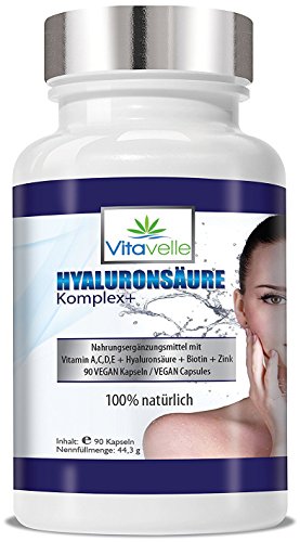 HYALURONSÄURE Komplex+ 90 VEGANE Kapseln I Vitamin A,C,D,E + Hyaluronsäure + Biotin + Zink I Für Haut · Gelenke · Anti Falten | Hautstraffung I Gelenkschmiere I Hyaluron-booster I Gelenkflüssigkeit