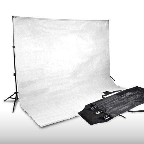 Preisvergleich Produktbild Hintergrundsystem mit Hintergrundstoff in weiss Fotostudio 600x300cm höhenverstellbar mit Tragetasche