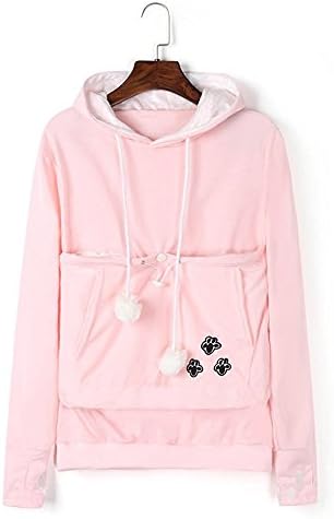Womens Hoodies Pet Holder Cat Dog Kangaroo Pouch Carriers Pullover (XXL, Pink)