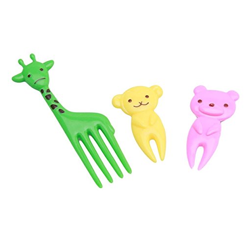 Lalang 10pcs Mini-Cartoon Zoo Tier Obst Gabel Salat Gabel Zahnstocher dekorative Plastik Gabeln Besteck-Set - 2