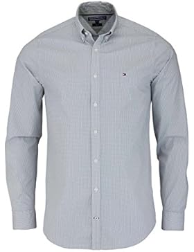 TOMMY HILFIGER Slim Fit Hemd RAF Langarm Muster hellgrau/weiß