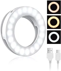 Selfie Ring Light, Rechargeable Cell Phone Ring Light 3 Tones Selfie Fill Light with 40 LED Beads Makeup Light Ring for Selfie, Photography, Livestream