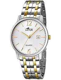 Para hombre de loto reloj infantil de cuarzo con esfera analógica blanca y correa de acero inoxidable 18176/1