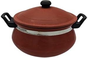 C&S HOMESTORE Traditional Clay Handi Pot for Cooking with Lid & Handles – 100% Natural Terracotta Cookware – 3L or 4L Biryani Handi for Gas Stove – Earthen Pot for Curries, Dals, Stews (3 litres)