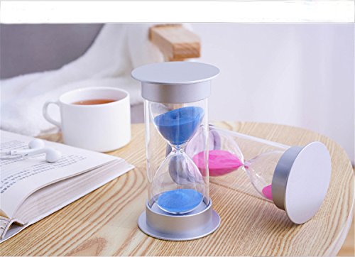 Mode Sanduhr 60 Minuten Kunststoff Glas Sand Timer Sand Uhr für Küche, Büro, Schule oder Geschenk Dekorative – Fertig mit Echt Strand silber Abdeckung + lila Sand - 5