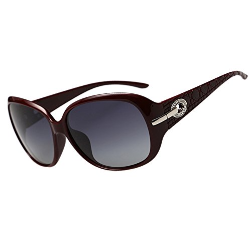 Lunettes Duco teintées classiques grands verres lunettes de soleil polarisées 100% Protection UV 6214 (Cadre rouge vin, verres gris)