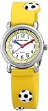 Silikonarmband gelb mit Fussball-Motiv, 14 mm breit, 19 cm lang, mit Dornschließe