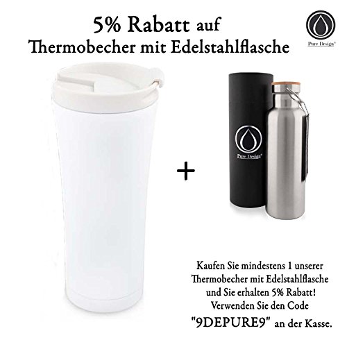 Isolierbecher Edelstahl mit Deckel to go 450 ml (0,45 Liter) Matt-weiß. Thermos Auslaufsicher Kaffee to go Becher – 100% Geld-zurück-GARANTIE - 6