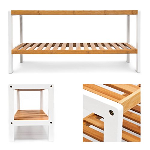 Relaxdays Schuhregal aus Bambus HxBxT: 33 x 70 x 24,5 cm robustes Bambusregal mit 2 Ablagen langlebige Schuhablage Schuhaufbewahrung auf 2 Etagen Schuhschrank für 8 Paar Schuhe Regal, natur und weiß - 3