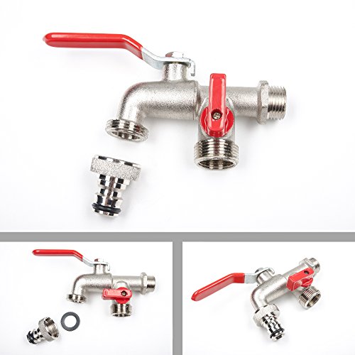 derClou24 Doppel-Kugelauslaufventil Auslaufhahn mit zweitem Abgang Messing matt verchromt, 6825132013