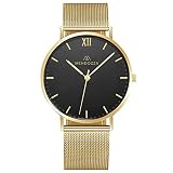 Mendozza Unisex Uhr | Analog | Edelstahlarmband | Midnight Black Collection | Gold/Gold | MW-RG0204H-GM