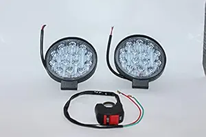 SELLCOM LED Flood Fog Lights (Multiple Designs)| Auxiliary Headlights| White/Yellow color| Set of 2 pc. + On/off switch| All Bikes and Cars| Waterproof Led Flood Lamp Offroad Driving (14 LED round)
