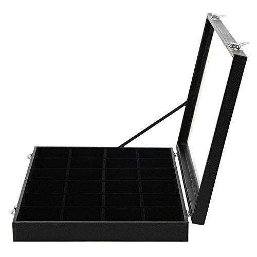 amzdeal® Schmucklade Schaukasten Sortierkasten mit Glasdeckel 36 Fächer schwarz - 2