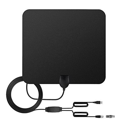Deofde Antena de TV Interior, Ultra Plana Antena Interior DVB-T, 4 Metros de Cables de Alto Rendimiento, Negro