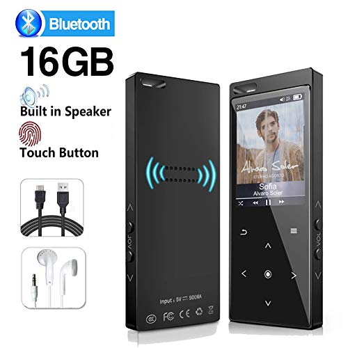VGROUND Lettore MP3 Bluetooth 16GB Portatile Lossless Sound Digital Audio MP3 Player Pulsante di Tocco con Radio FM/Registratore Vocale, Supporto Espandibile Max Fino 128GB