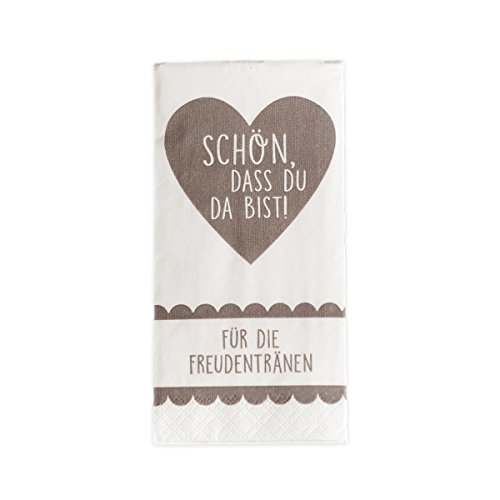 10 x 10 Taschentücher ‚Schön, dass du da bist – Für die Freudentränen‘ TAUPE vintage zur Hochzeit, Taufe oder Kommunion - 2