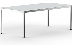 VERSEE SYSTEM8X Höhenverstellbarer Schreibtisch 200 x 100 cm in Lichtgrau - Für Büro/Home-Office im Metall Chrom Design