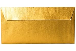 ‎PAPER24 Paper24 Envelopes DIN Long 100 g/m² Metallic Gold 110 x 220 mm 11 x 22 cm Self-Adhesive with Peel and Seal Strips Pack of 25
