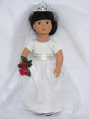 Dollies Boutique Wedding dress with full skirt, tiara and veil, flowers and silver shoes for Designafriend, Sindy, Our generation, and other 18" dolls