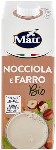 Matt, Nocciola e Farro Bio, Bevanda Vegetale Senza Lattosio, Senza Zuccheri Aggiunti e a Basso Contenuto di Sale, Sapore Dolce e Delicato, Confezione 1L (Confezione da 6)