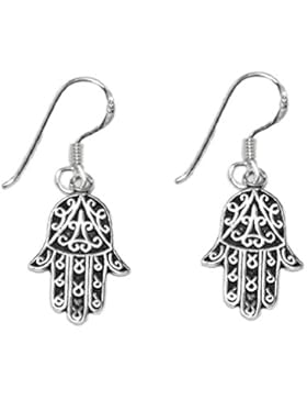 *925 Silber Ohrhaken Ohrringe Ohrschmuck Hamsa Fatimas Hand 31x12mm Amulett*